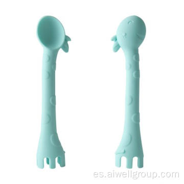 Baby Giraffe Silicone Spoon Fork Tableware Setware